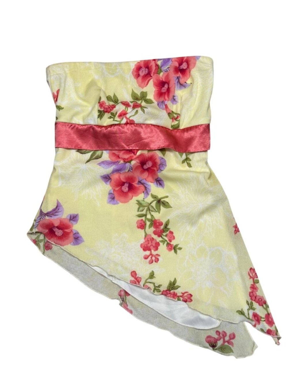 Y2K Fairycore Floral Yellow Tie Back Tube Top XS Strapless Boho Cottagecore